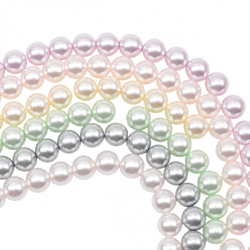 パール調ガラスビーズ 丸玉 染色カラーパール 一連ビーズ ガラスパール 全6色 約10mm（1連）