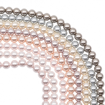 パール調ガラスビーズ 丸玉 染色カラーパール 一連ビーズ ガラスパール 全17色 約8mm（1連）