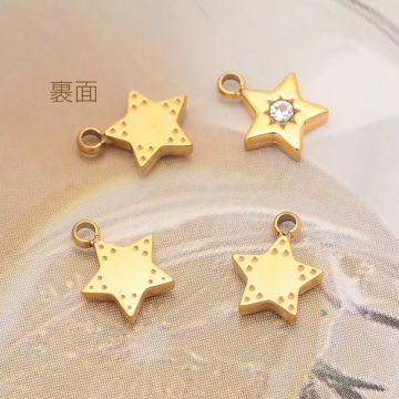 メタルチャーム 星モチーフ ジルコニア付き星チャーム スターパーツ  ステンレス製 カン付き 6×8mm (1 ヶ)