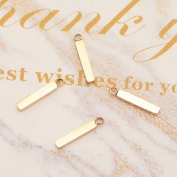 メタルチャーム 長方形プレートチャーム 細長プレートパーツ ステンレス製 カン付き 2×12mm (1 ヶ)