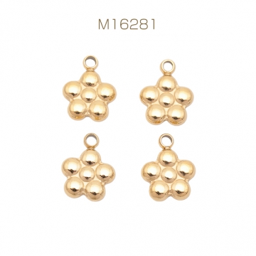 メタルチャーム ぷっくり花パーツ フラワーチャーム 五花弁パーツ ステンレス製 カン付き 6×8mm (1 ヶ)