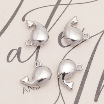 メタルチャーム クジラモチーフ マリンアニマルパーツ くじらチャーム ステンレス製 カン付き 9×10mm (1 ヶ)