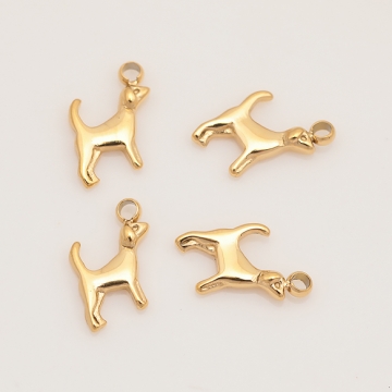 メタルチャーム 犬モチーフ 動物チャーム アニマルパーツ ステンレス製 カン付き 6×10mm (1 ヶ)