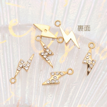 メタルチャーム 稲妻モチーフ ジルコニア付きチャーム 稲妻パーツ 雷チャーム ステンレス製 カン付き 4×11mm (1 ヶ)