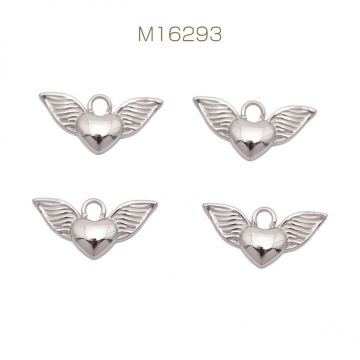 メタルチャーム ハート羽根モチーフ エンジェルパーツ 天使の羽根チャーム ステンレス製 カン付き 7×15mm (1 ヶ)