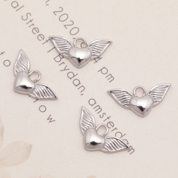 メタルチャーム ハート羽根モチーフ エンジェルパーツ 天使の羽根チャーム ステンレス製 カン付き 7×15mm (1 ヶ)