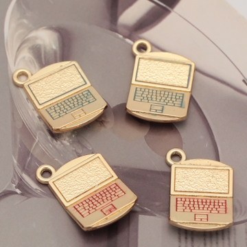 パソコンチャーム ノートパソコン PC 曲線的 可愛い ミニチュア エポチャーム メタルチャーム 約14×21mm（4ヶ）