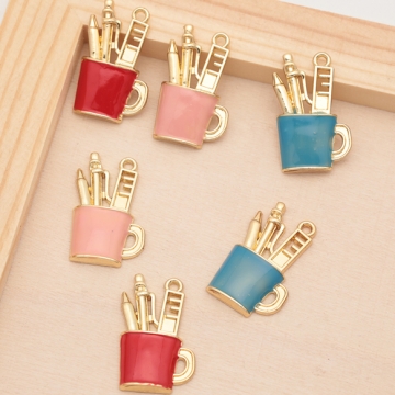 文房具チャーム ペンと定規 文具セット 文房具 半面 ミニチュア エポチャーム メタルチャーム 約14×24mm（4ヶ）