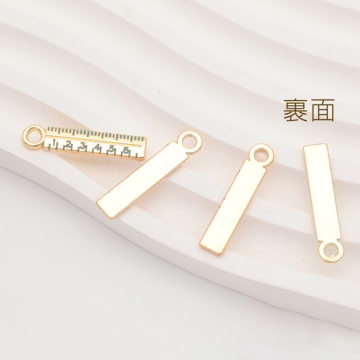 文房具チャーム ものさし 文房具 ミニチュア エポチャーム メタルチャーム 約5×24mm（4ヶ）