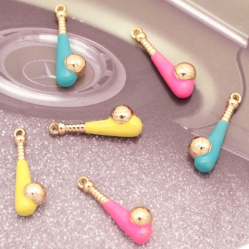 野球チャーム ベースボール バット＆ボール ミニチュア スポーツチャーム エポチャーム メタルチャーム 約8×22mm（4ヶ）