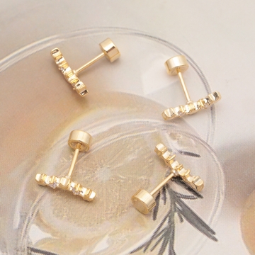 バーベルピアス 星とラインストーン ステンレス製 メッキ加工 デザインピアス 約4×11mm（ 1ペア）