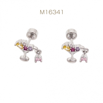 バーベルピアス カクテル グラス カラフル ストーン付き ステンレス製 メッキ加工 デザインピアス 約9×10mm（ 1ペア）