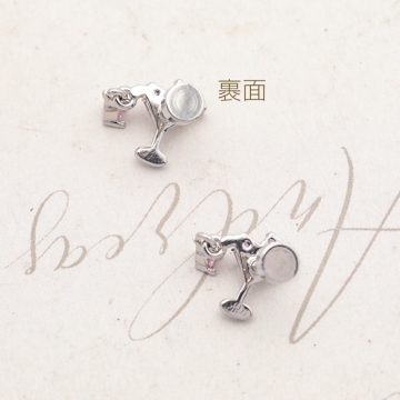 バーベルピアス カクテル グラス カラフル ストーン付き ステンレス製 メッキ加工 デザインピアス 約9×10mm（ 1ペア）