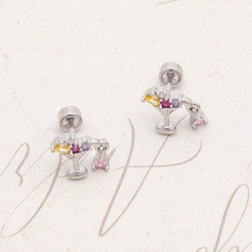 バーベルピアス カクテル グラス カラフル ストーン付き ステンレス製 メッキ加工 デザインピアス 約9×10mm（ 1ペア）