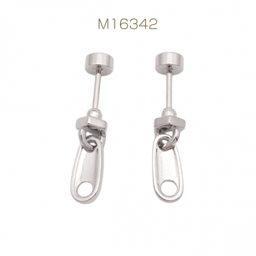 バーベルピアス ジッパーモチーフ ファスナー ステンレス製 メッキ加工 デザインピアス 約4×10mm（ 1ペア）