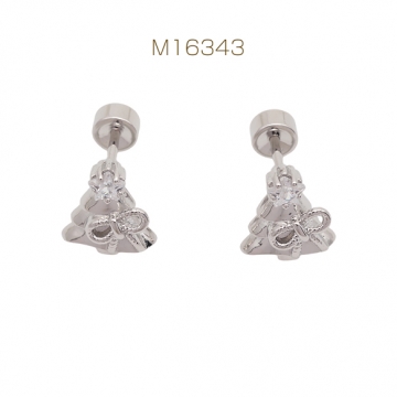 バーベルピアス クリスマスツリー ストーン付き ステンレス製 メッキ加工 デザインピアス 約8×10mm（ 1ペア）