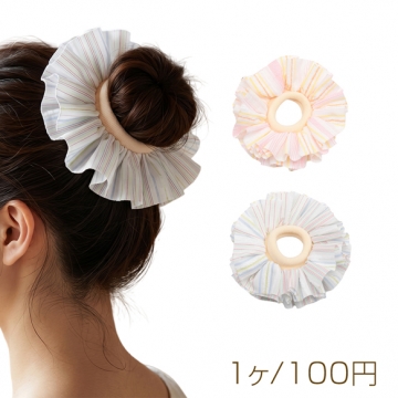 ヘアゴム フェミニン ストライプ ひらひらレース 髪飾り 髪留め ヘアゴム ヘアアクセサリー 約6cm（1ヶ）