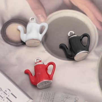 エポチャーム シルバー ポット ケトル ティータイム カフェ 食器 ミニチュア 立体 メタルチャーム 約16×16mm（1ヶ）