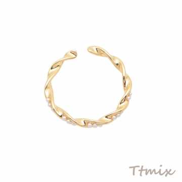 デザインリング パール付き ツイスト ひねりリング メタルリング オープンリング 内径約16mm外径約22mm（1個）