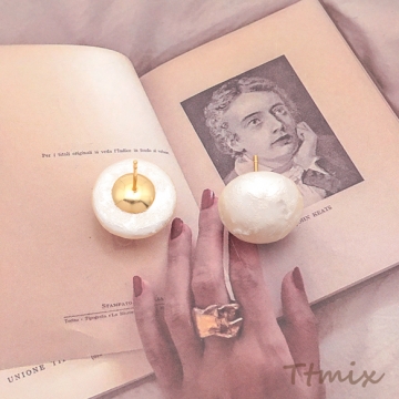 デザインピアス ABSパール ドーム型 半円 表面加工 メタルピアス スタッドピアス 約16mm（1ペア）