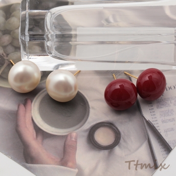 デザインピアス ABSパール/飴玉 落ち着いたカラー エレガント メタルピアス スタッドピアス 約16mm（1ペア）