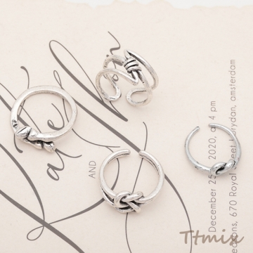 デザインリング 結び目モチーフ ヴィンテージ風 アンティークシルバー メタルリング オープンリング 全4種（1個）