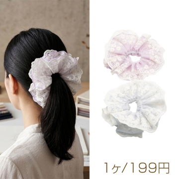 シュシュ フラワーモチーフ レース×パール 髪飾り 髪留め ヘアゴム ヘアアクセサリー（1ヶ）