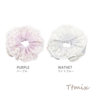 シュシュ フラワーモチーフ レース×パール 髪飾り 髪留め ヘアゴム ヘアアクセサリー（1ヶ）