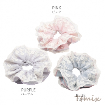 シュシュ 2層デザイン チェック柄 パール付き 髪飾り 髪留め ヘアゴム ヘアアクセサリー（1ヶ）