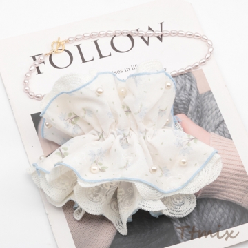 シュシュ 花柄 2層レース フラワーモチーフ パール付き 髪飾り 髪留め ヘアゴム ヘアアクセサリー（1ヶ）