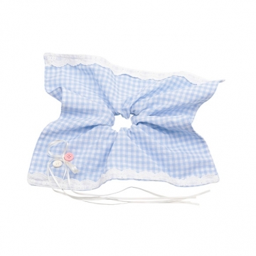 シュシュ ブルー カントリー風 スカーフリボン チェック模様 髪飾り 髪留め ヘアゴム ヘアアクセサリー（1ヶ）