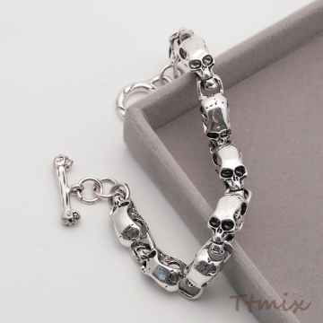 ブレスレット ヴィンテージ風 骸骨モチーフ スカル アンティーク調 メタルチェーンブレスレット 4種（1本）