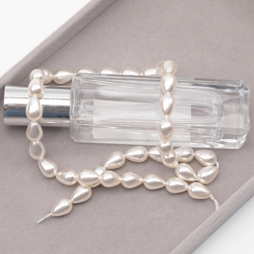 ガラスパール アイボリー しずく型 縦穴 染色 カラービーズ パール調ガラスビーズ 2種（6ヶ）