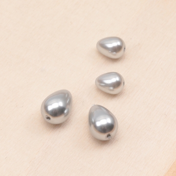 ガラスパール グレー しずく型 縦穴 染色 カラービーズ パール調ガラスビーズ 2種（6ヶ）