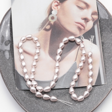 ガラスパール しずく型 縦穴 染色 カラービーズ パール調ガラスビーズ 2種（6ヶ）