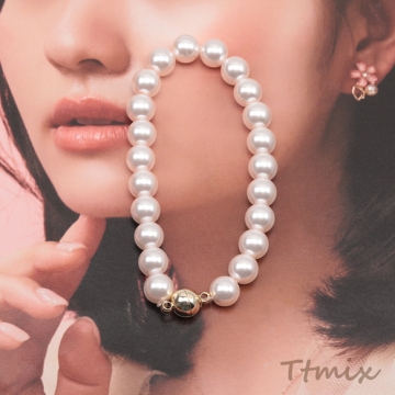 ブレスレット 高品質フェイクパール 丸玉 ガラスパール シンプル マグネット付き 長さ約19.5cm 8mm（1本）