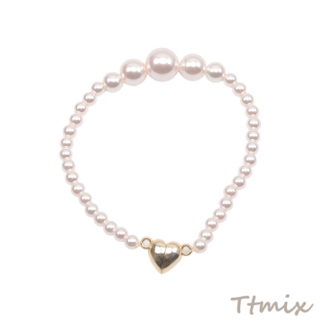 ブレスレット 高品質フェイクパール サイズグラデーション ガラスパール ハート型マグネット付き 長さ約19cm 8mm（1本）