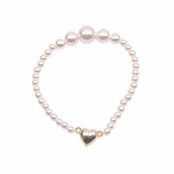 ブレスレット 高品質フェイクパール サイズグラデーション ガラスパール ハート型マグネット付き 長さ約19cm 8mm（1本）
