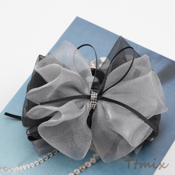 バンスクリップ チュールリボン ラインストーン付き 髪飾り 髪留め ヘアゴム ヘアアクセサリー 約12cm（1ヶ）