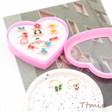 キッズ用リング ランダム エポチャーム 子ども用 おもちゃの指輪 オープンリング 外径約17mm内径約15mm（1ケース）