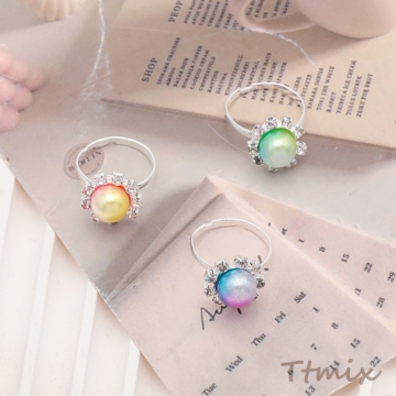 キッズ用リング ランダム パール風 子ども用 おもちゃの指輪 オープンリング 外径約17mm内径約15mm（1ケース）