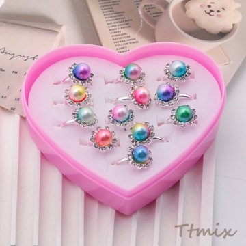 キッズ用リング ランダム パール風 子ども用 おもちゃの指輪 オープンリング 外径約17mm内径約15mm（1ケース）