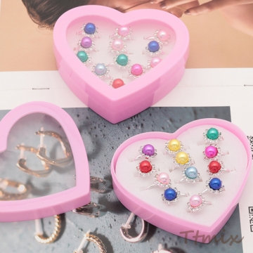 キッズ用リング ランダム カラーパール風 子ども用 おもちゃの指輪 オープンリング 外径約17mm内径約15mm（1ケース）