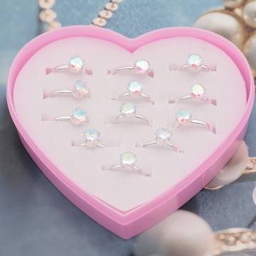 キッズ用リング ランダム クリスタル風 子ども用 おもちゃの指輪 オープンリング 外径約16mm内径約15mm（1ケース）