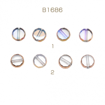 ガラスビーズ コイン型 クリア アンティークブロンズメッキの縁 多面カット 研磨加工 フラットビーズ 約10mm（4ヶ）