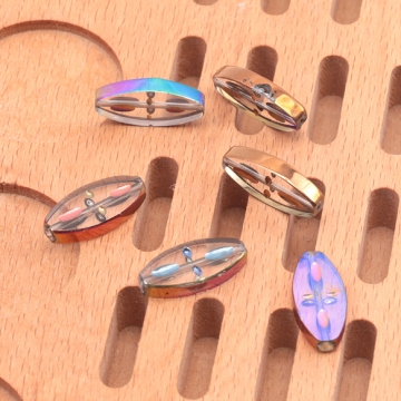 ガラスビーズ コイン型 ライス型 オーバル クリア オーロラメッキの縁 研磨加工 フラットビーズ 約10×20mm（4ヶ）