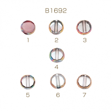 ガラスビーズ コイン型 レッド/クリア オーロラメッキの縁 研磨加工 フラットビーズ 約6mm（10ヶ）