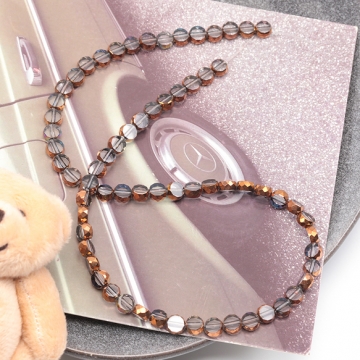 ガラスビーズ コイン型 レッド/クリア オーロラメッキの縁 研磨加工 フラットビーズ 約6mm（10ヶ）