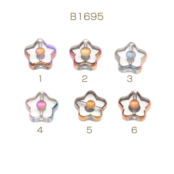 ガラスビーズ 星形 クリア オーロラメッキの縁 研磨加工 フラットビーズ 約11mm（4ヶ）