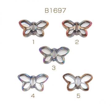 ガラスビーズ 蝶々 バタフライ クリア オーロラメッキの縁 研磨加工 フラットビーズ 約11×20mm（4ヶ）